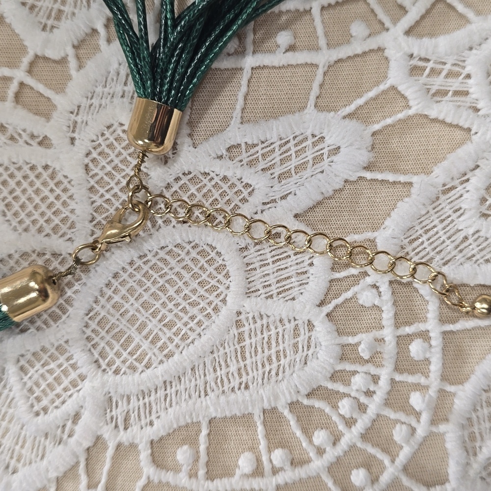 FREE with Purchase - Multi Layered Green Faux Leather And Gold Tube Necklace - Picture 7 of 8